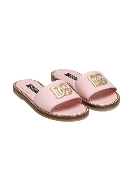 Ciabatte Flat Rosa Con Logo DG Dorato DOLCE & GABBANA KIDS | D11340-A122380400